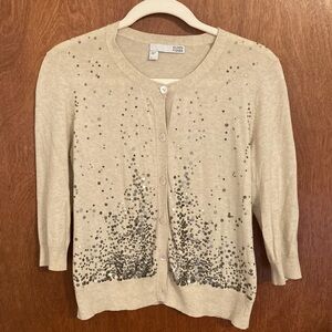 Eileen Fisher Cream cashmere/cotton Cardigan with Silver Sequin Detail